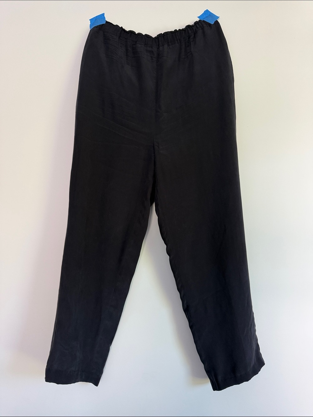 Anna And Frank 100% Silk Black Elastic Waist Straight-Leg Pants